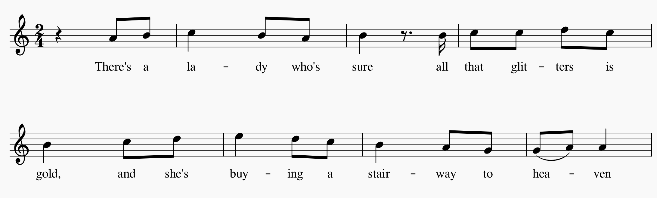 Stairway to Heaven, first verse vocal melody